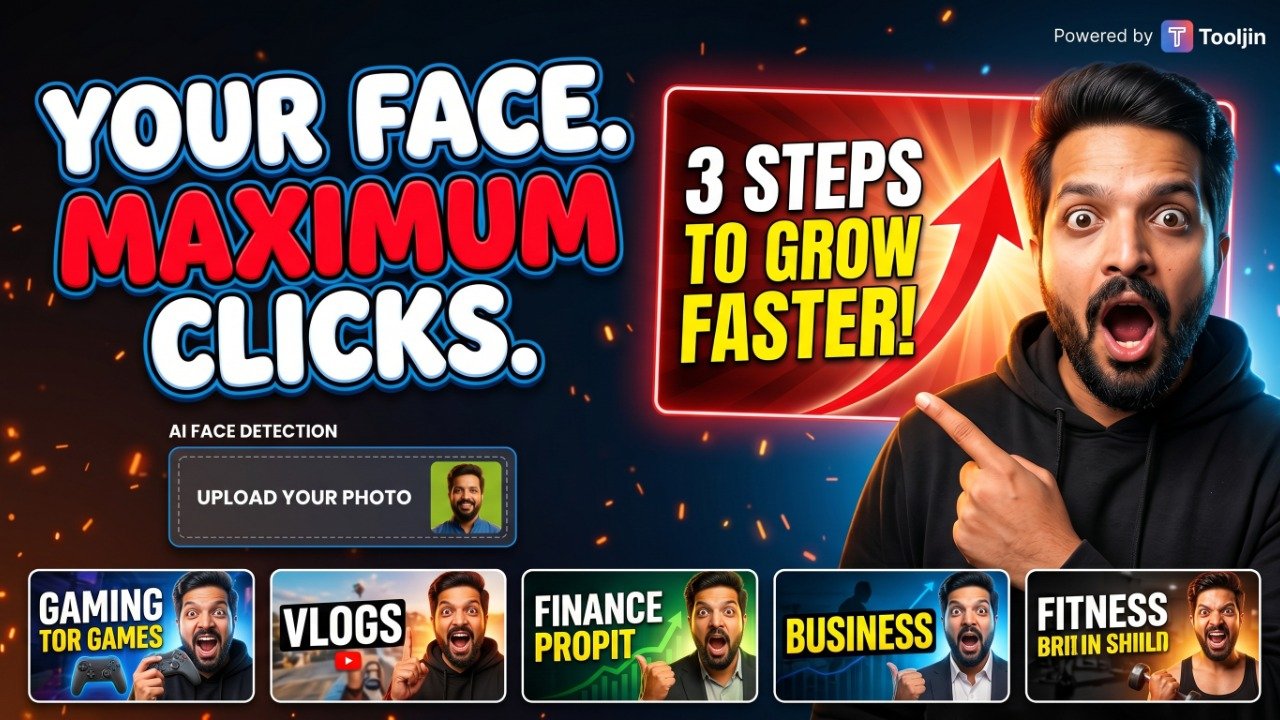 Your face, maximum clicks — add your face with AI face detection and create high-CTR YouTube thumbnails for gaming, vlogs, finance, business and fitness